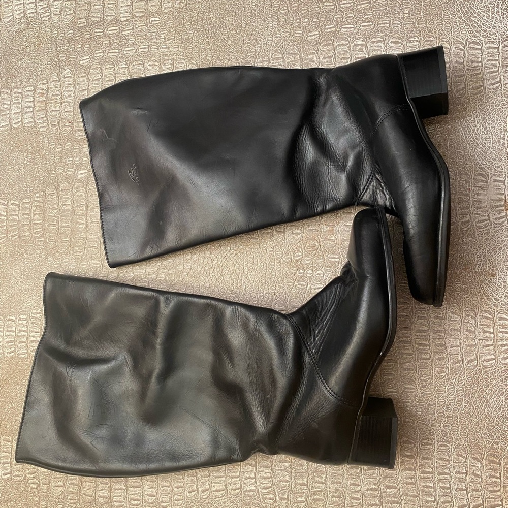 Regence Black Leather Heeled Boots. Wide calf.